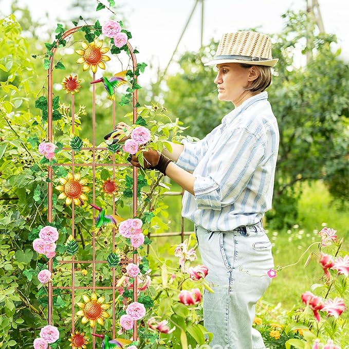 2Pcs Metal Garden Trellis, Arched Fence Trellis Plant Support Trellises, Supporting Plants Outdoor Decoration for Climbing Plants Lawn Yard Patio Backyard Wall Brackets (Hummingbird)