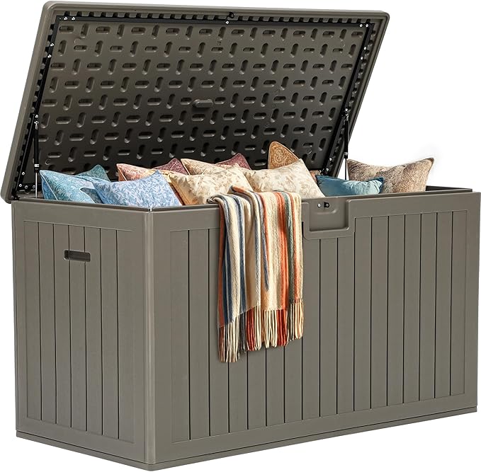 YITAHOME 200 Gallon Double-Wall Deck Box with Divider & Side Handles, Outdoor Large Storage for Patio Furniture Cushions, Garden Pool Accessories, Water Resistant & Lockable