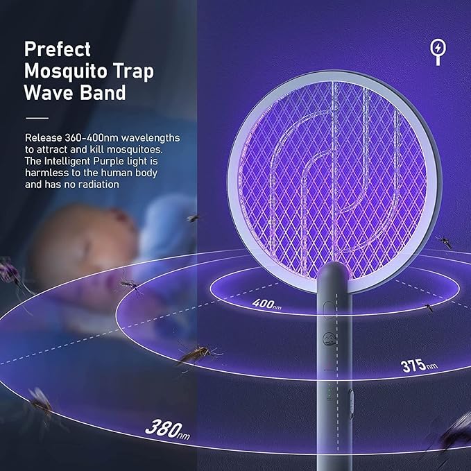 Electric Fly Swatter Racket, Mosiller 4000V 2 in 1 Bug Zapper with USB Rechargeable Base, Powerful Mosquitoes Trap Lamp & Fly Killer with 3-Layer Safety Mesh for Home, Indoor, Bedroom, Patio (2 Pack)