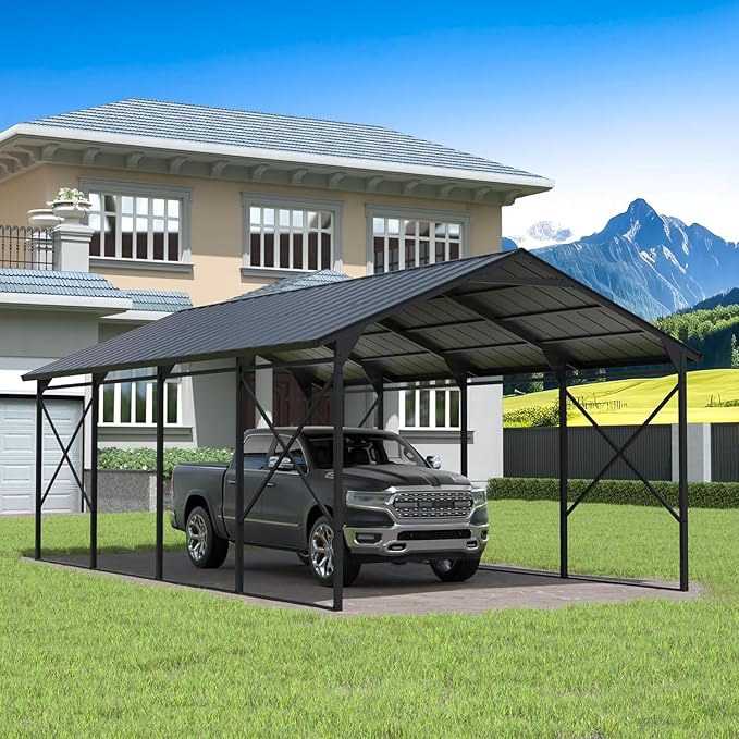 12X22FT Metal Carport Outdoor Carport Canopy Heavy Galvanized Garage Car Shelter with Enhanced Base and Roof, Duty Garage Shelter for Cars Boats Pickups Trucks