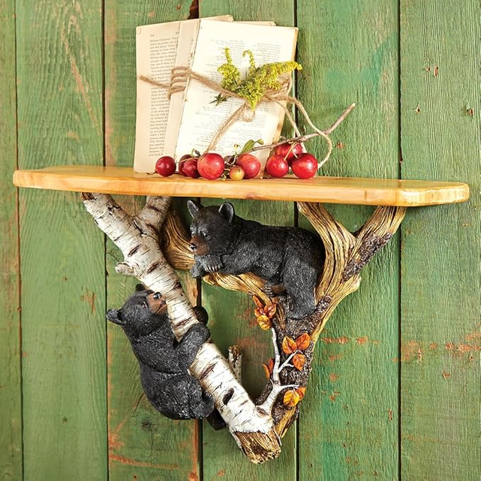 Black Forest Décor Bear on Tree Wall Shelf