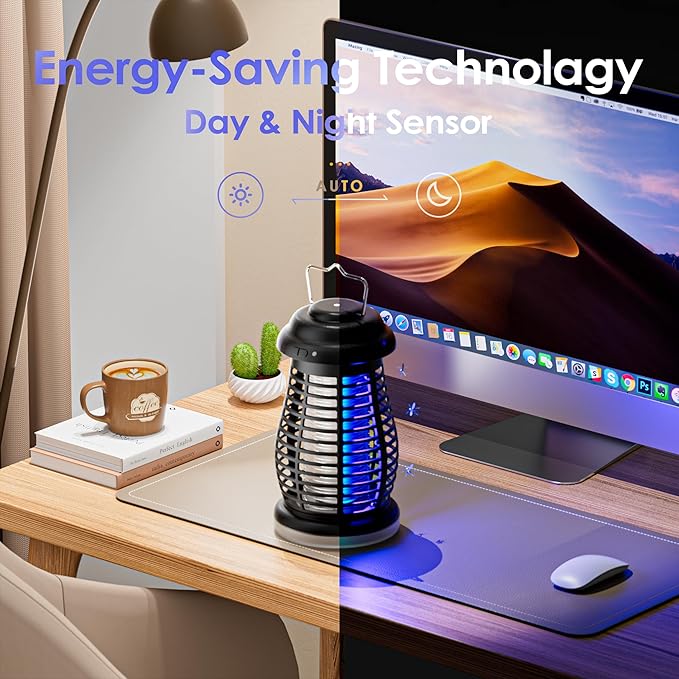Bug Zapper Outdoor & Indoor, Mosquito Repellent Outdoor Patio, Portable & Rechargeable Fly Trap, IP67 Waterproof, Mosquito Repellent for Patio,Lawn & Garden, Camping, Kitchen, Home