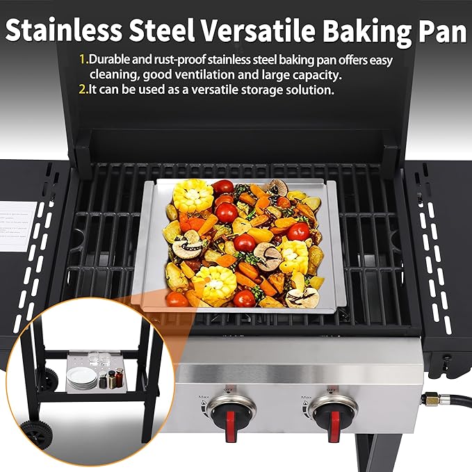3-Burner Propane Gas Grill with Cast Iron Grates, 252 Sq. In. BBQ Grilling Space, Foldable Side Shelves for Portable Outdoor Patio Camping, Black
