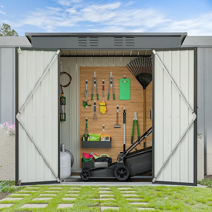 6x4 FT Metal Outdoor Storage Shed with Floor Frame and 2 Air Vents, Lean to Storage Shed, Garden Tool Storage Cabinet for Backyard Patio Lawn, Black