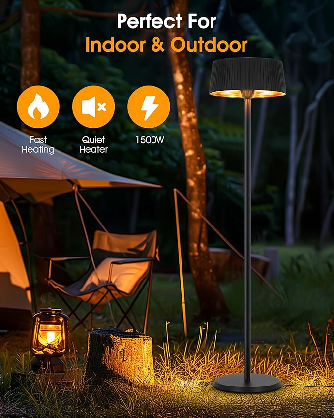 Electric Infrared Patio Heater, Indoor & Outdoor 1500W Electric Freestanding Heater with IP55 Waterproof, Tip-Over Protection, Quiet Operation, Perfect for Garden, Balcony, Garage, Backyard