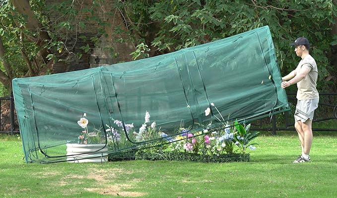 Poray Large 12.3X4FT Tunnel Plant Netting Cover,4.1FT Tall Crop Cage Tomato Netting for Vegetables&Fruits,Durable Gardening Net for Plant and Animals