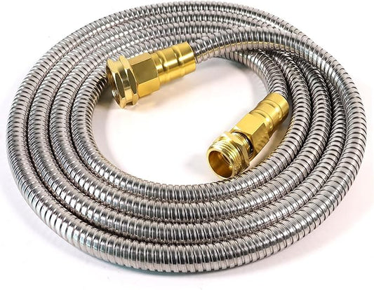 Metal Garden Hose 20 ft – 304 Stainless Steel Water Hose with Brass Fitting, Garden Hoses Flexible, Lightweight, No Kink, Heavy Duty for Outdoor (20 ft)