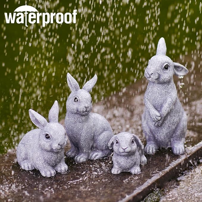 Nacome Bunny Statues for Fairy Garden Easter Decor: Outdoor Set of 4 Rabbit Table Sculptures for Clearance Outside Lawn Ornaments Porch Patio Balcony Yard – Gifts for Mom Grandma