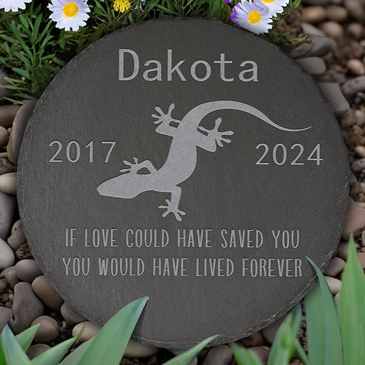 Lizard Memorial Stone Lizard Garden Statue - Lizard Memorial Gifts - Lizard Tombstone - Lizard Loss Gift - Loss of Pet Lizard - Round