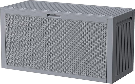 Outdoor Storage Box, 90 Gallon Deck Box, Waterproof Resin Storage Bin for Patio Cushions, Gardening Tools, Lockable, UV Resistant, Grey