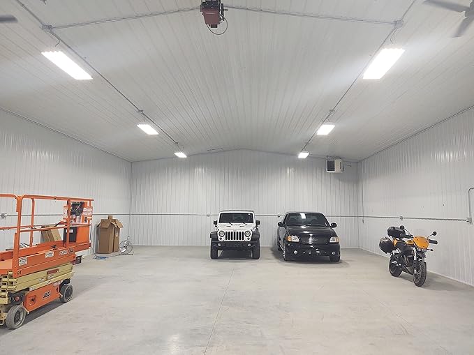 4 Lamp Bulb High Bay T8 LED HighBay Utility Shop Garage Warehouse Light Fixture 11,000 LUMENS! Commercial Grade 15" X 48" White W/Mirrored Reflector W/LED Tubes 11,000 Lumens Bright