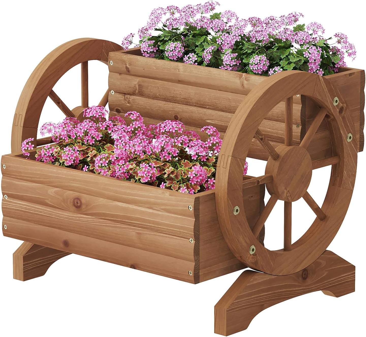 Wooden Wagon Planter Outdoor Flower Cart with Wheels Garden Planter, Decor Planter for Patio Balcony Decoration Succulent Flower Pot for Indoor Backyard Balcon Yard Decor planters for Outdoor Plants