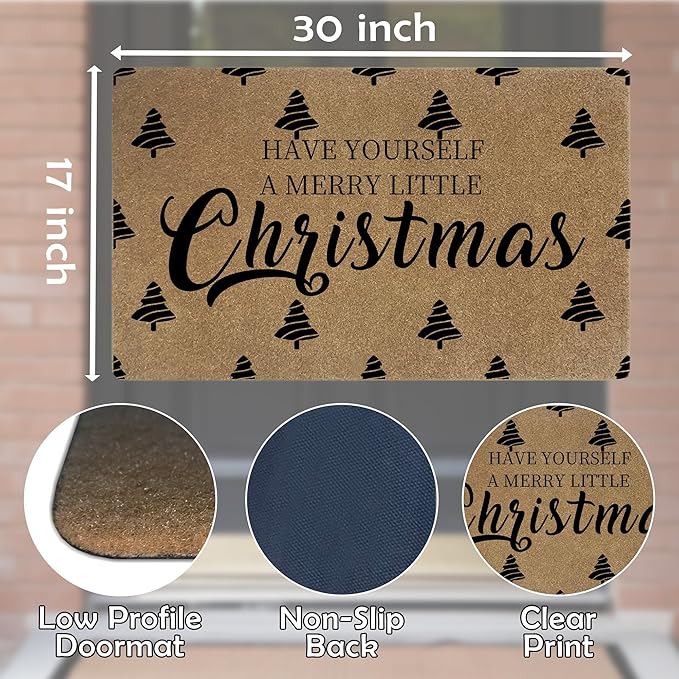 Christmas Faux Coir Door Mats Outdoor, Christmas Tree Door Mat for Home Outside Entryway, Winter Xmas Holiday Welcome Doormat for Indoor Outdoor Porch Entrance, 17x30 Inch