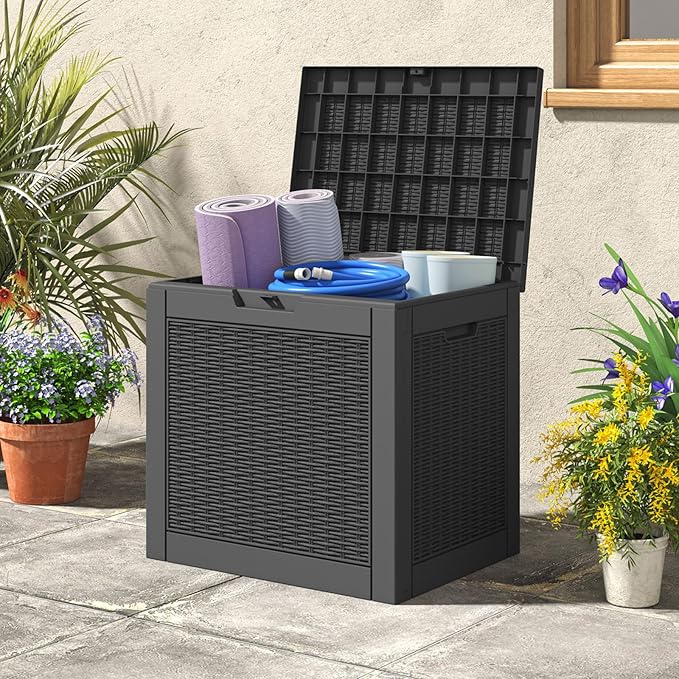 32 Gallon Resin Deck Box,Outdoor Indoor Waterproof Storage Box for Patio Cushions, Garden Tools, Pool Accessories,Backyard Storage Bin,Black