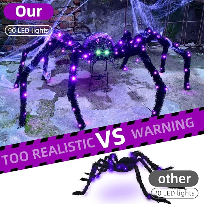 Halloween Decorations Outside Giant Spider - HOYECHI Outdoor Halloween Decor Lighted Spider 4.2FT, Light Up Spider with 90 LED Lights, Ground Stakes, for Front Yard Porch Gardens Lawns Party