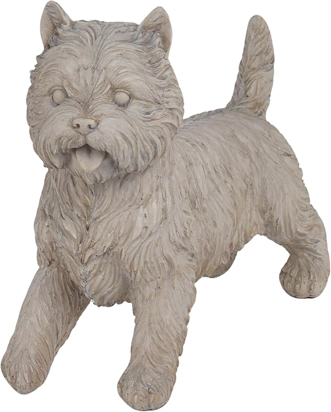 Cynkeyee Dog Garden Statue Outdoor - Decorative Cairn Puppy Sculpture Resin West Highland White Terrier Statues Standing Pose Life Size Home Yard Decor 15x6x14 inches