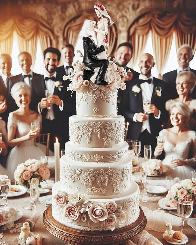 Skeleton Bride and Groom 6.4'' - Dia De Los Muertos Figurines Day of The Dead Decorations Till Death Do US Part Decor - Halloween Gothic Wedding Cake Topper Decor (Skeleton Couple)