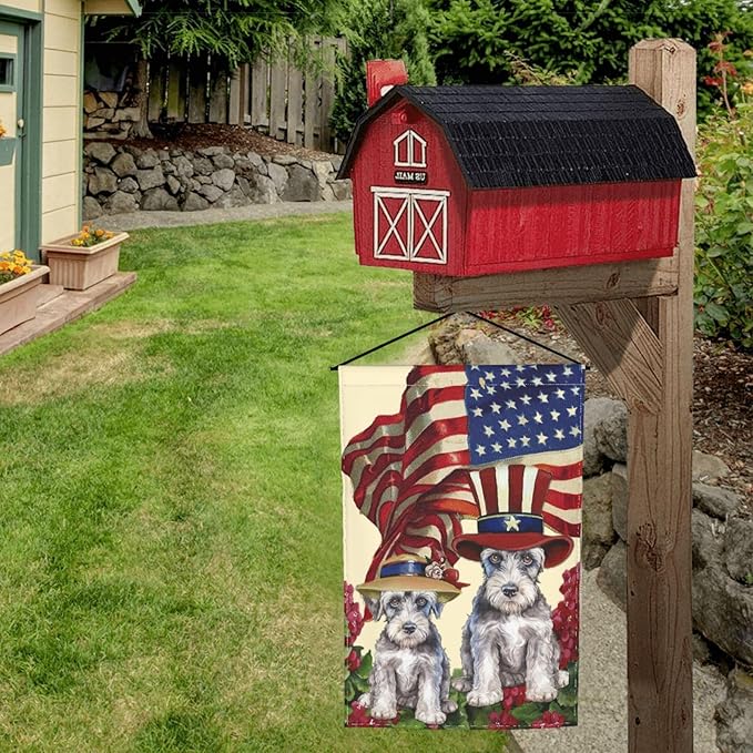Schnauzer Independence Day Patriotic American Dog Garden Flag Welcome Party Outdoor Outside Decorations Picks Home House Garden Yard Decor 12x18 Inch