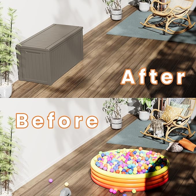 200GAL Brown Industrial - Grade Outdoor Deck Box with Lock Hole - Waterproof, SGS - Certified UV Protection, Built for Commercial Patio and Event Supply Storage, Quick Assembly