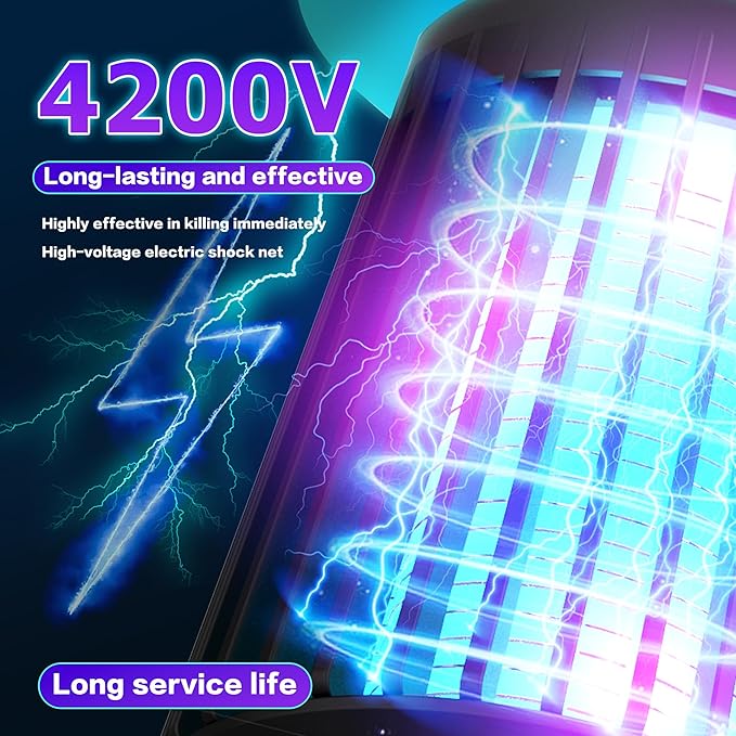 2025 Upgraded Mosquito Killer Lamp, 4200V Electric Bug Zapper for Indoor & Outdoor, Rechargeable LED Night Light - Safe for Baby & Family, Camping, Backyard, Terrace