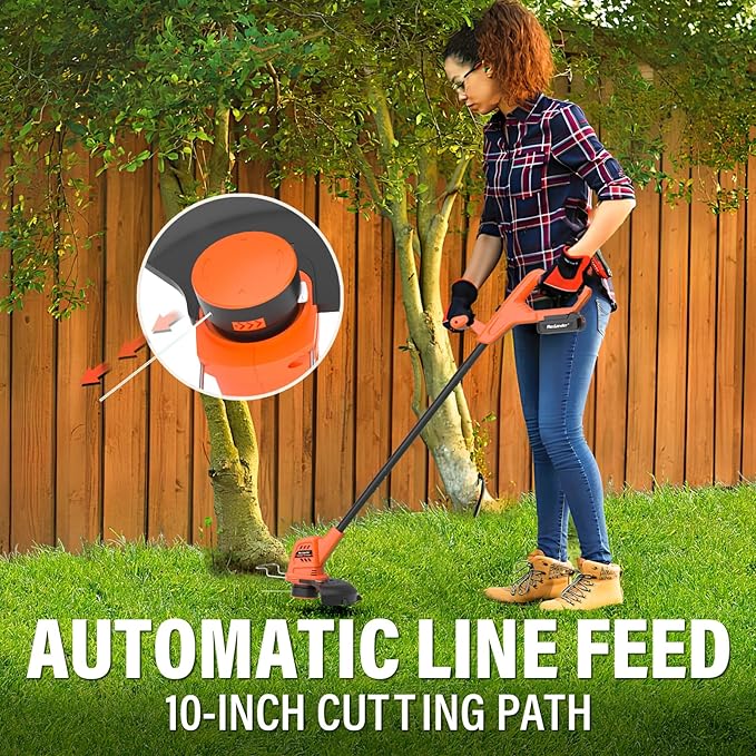 Maxlander 13Inch Electric Lawn Mower Cordless & Cordless Weed Wacker 10 inch with 2 PCS 20V 2.0Ah Batteries