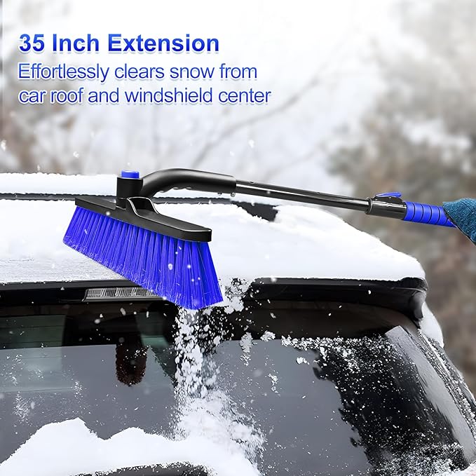 SEAAES 35 Inch Ice Scraper and Snow Brush for Car Windshield, Extendable Snow Scraper Brush with Foam Grip for Truck SUV Vehicle Window - Blue