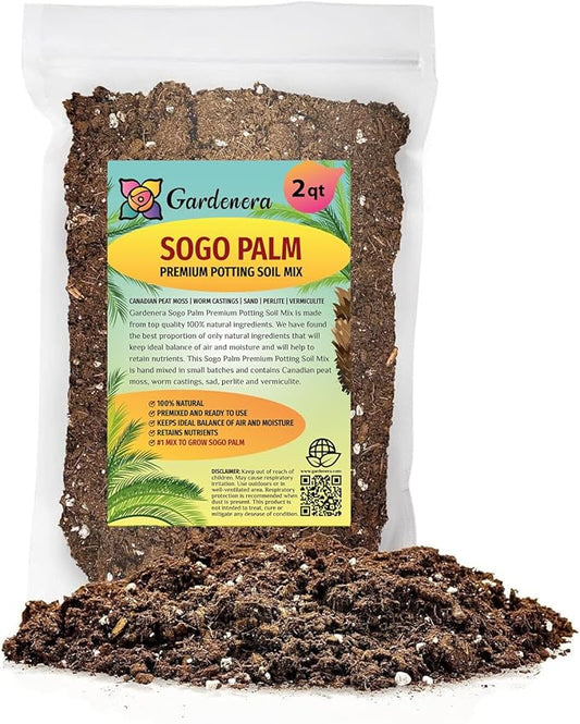 Elevate Your Space with Gardenera's Organic Potting Mix - Tailored for Healthy SOGO Palm Plants and Striking Form - 2 Quart