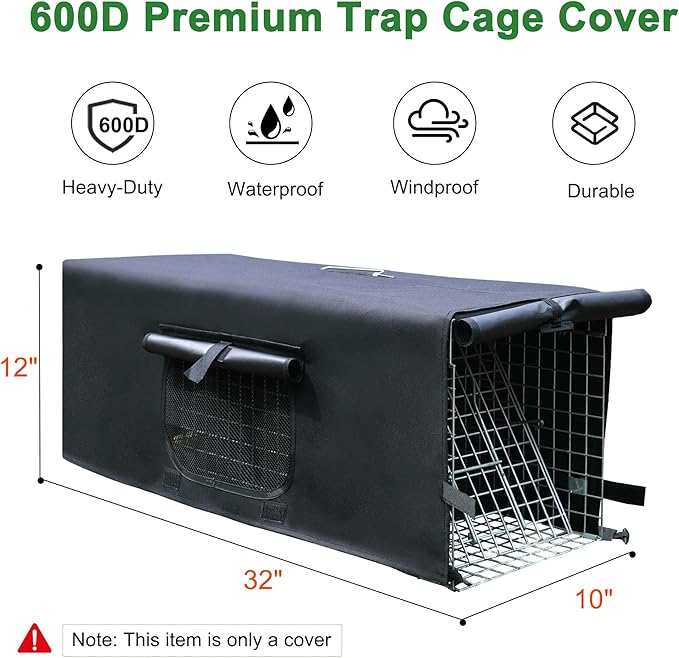 Live Animal Trap Cage Cover with Window, Large Feral Cat Trap Covers for 1-Door Humane Animal Rescue Cage 32" x 10" x 12" - (Black)