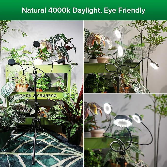 SANSI Grow Lights for Indoor Plants, Dimmable 30W Plant Lights for Indoor Growing, 3 Head 35"-65" Adjustable Tripod Stand Plant Grow Lights Indoor Auto On/Off Timer Led Grow Lights for Indoor Plants