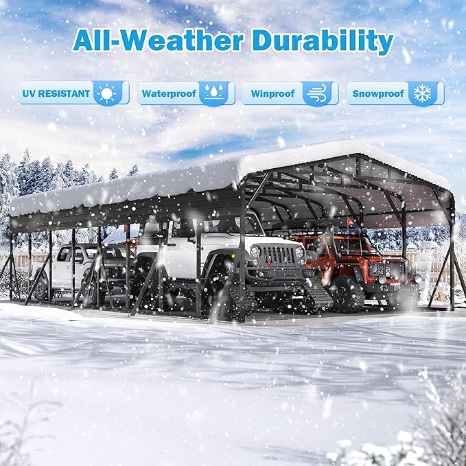 Carport Canopy 20’X40’ Heavy Duty Car Port Galvanized Steel Roof, Reinforced Stable Triangle Frame for Snowy Windy Metal Carports Enhanced Base Car Tent for Car,RV,Pickup,Boat,Truck,Tractor