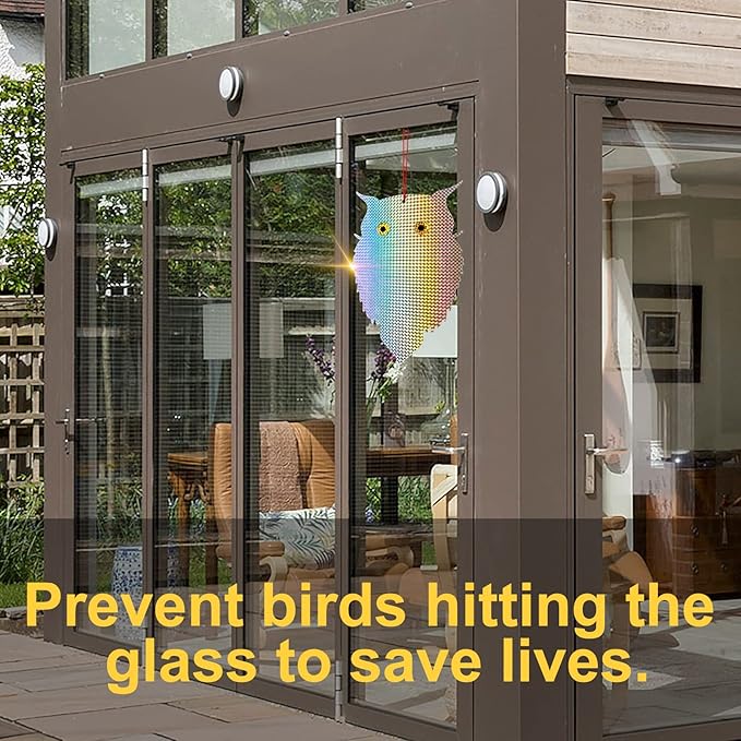 OFFO Owl Decoy to Scare Birds Away Bird Device (No Bell) for Woodpecker Pigeon Plastic Hanging Outdoors Reflective Keep Birds Away Home and Garden 1 PCS