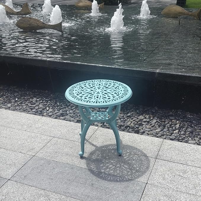 KAILI Outdoor Cast Aluminum Side Table Patio Side Table Backyard, Pool, Indoor, Easy Maintenance and Weather Resistant Coffee Table Porch Table Bistro Table (18.5round-Light Blue)