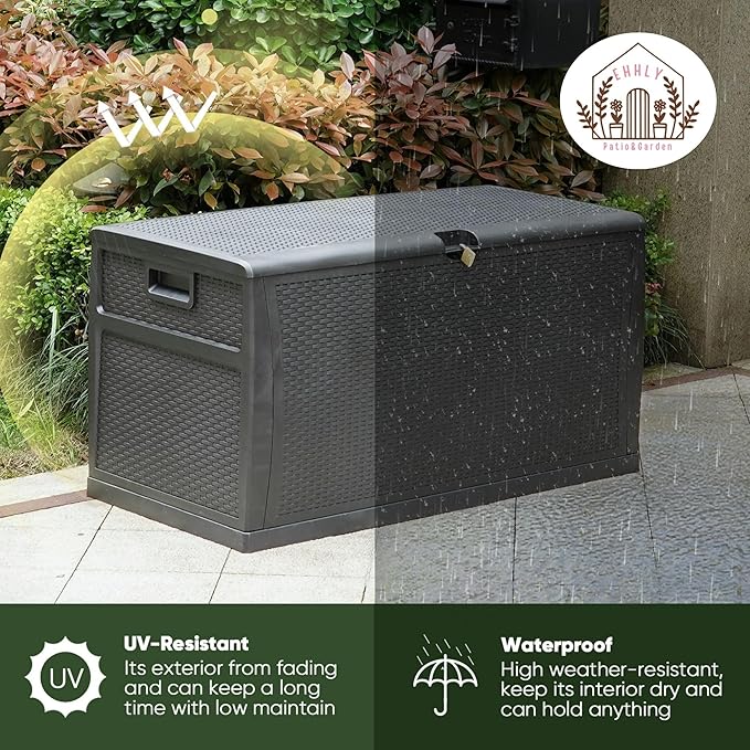 121 Gallon Outdoor Storage Box Large, Lockable Outside Storage Containers Waterproof Patio Cushions Deck Boxes, Rattan Plastic Garden Hose Boxes Resin Pool Storage Bins, Grey
