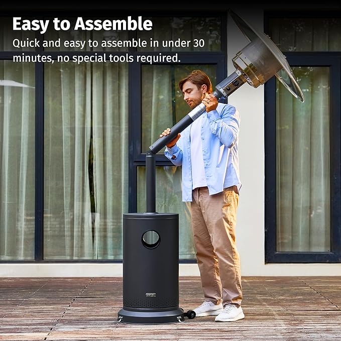 EAST OAK 48,000 BTU Patio Heater for Outdoor Use with Round Table Design, Double-Layer Stainless Steel Burner, Wheels, Triple Protection System, Outdoor Heater for Home and Residential, Grey