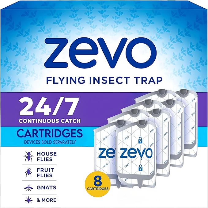 Zevo 8 Refills Pack – Replacement Sticky Cartridges for Plug-in Fly Trap – Captures Fruit Flies, Gnats & House Flies Indoors