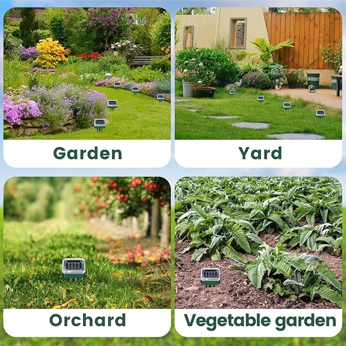 Mole Repellent Solar Powered 8 Pack Ultrasonic Repeller Gopher Vole Groundhog Snake Chipmunk Mole Deterrent Waterproof Sonic Spikes Get Rid of Moles in Your Yard