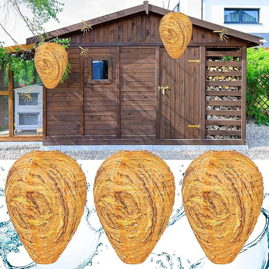 3 Pack Fake Wasp Nest Decoy Hanging Waterproof, Fake Hornet Nest Decoy Carpenter Bee Deterrent, Wasps Trap Wasp Deterrent Outdoor Yellow Jacket Carpenter Bee Traps for Outsides Garden Patio
