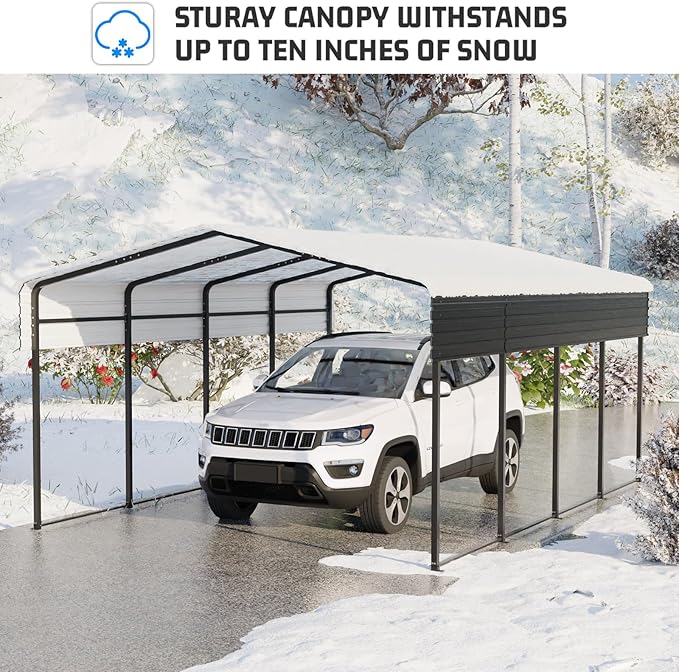 10 x 15 FT Metal Carport with Heavy Duty Galvanized Steel Roof & Durable Frame, Metal Car Garage, Sturdy Canopy Shelter for Car, Truck, Pickup, SUV, Tractor, and Boat