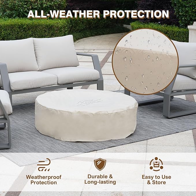 3-Piece Outdoor Propane Fire Pit Table Set – Premium Terrazzo-Like MgO Finish, Round Gas Fire Table with Tank Table & Glass Wind Guard for Patio, Garden & Backyard, Includes Rain Cover & Glass Beads