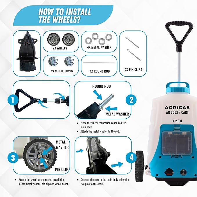 4.2 Gallon Battery Powered Sprayer with Cart - Professional Sprayer Gun - Wheeled Cart for Lawn & Garden with Adjustable Nozzles and Backpack, Weeding and Cleaning