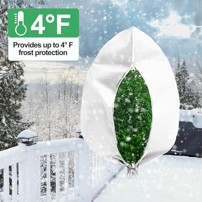 Winter Plant Covers Freeze Protection with Zipper Drawstring, 2 Pack 70.8" X 82.6" Tree Covers for Winter Cold Weather Large Frost Blankets Shrub Jacket for Outdoor Plants Tree Covers Bags