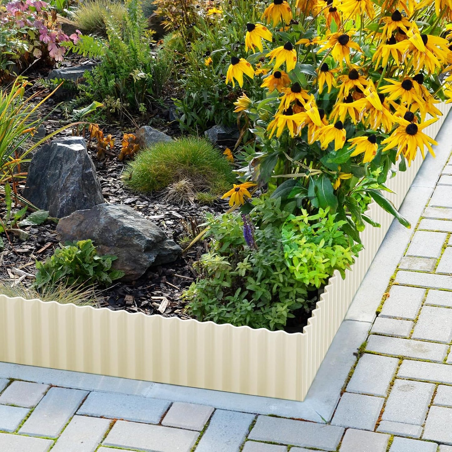 LAVEVE Corrugated Metal Garden Edging 8" x 20Ft, Landscape Edging Border for Lawn, Flower Bed, Garden Fence, Paver Edging (Cream)