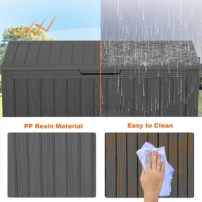 ROJIK Outdoor Storage Housing Deck Box - Waterproof Patio Furniture, Garden Tools, Cushions, Pool Accessories Storage Bench with Lockable Lid and Side Handles (Black 78 Gal)