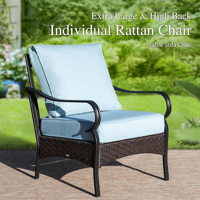 Sophia & William Extra Large Outdoor Patio Sofa Chairs Set 2 PCS Heavy-Duty Porch Furniture with High Back & Deep Seating Area, 5.5" Thicken Cushions for Deck, Lawn, Outside (Blue)