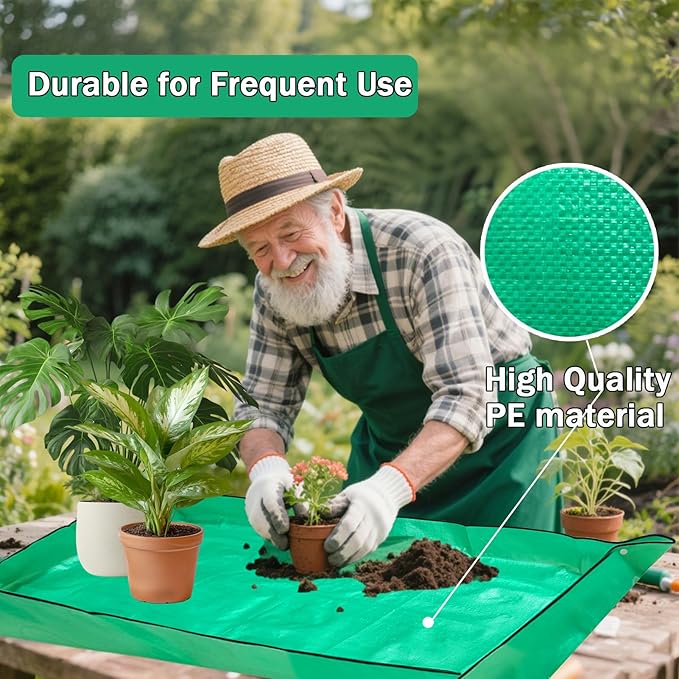 59" x 39" Extra Large Plant Repotting Mat, Foldable Large Repotting Mat for Indoor Plants, Transplanting Houseplants, Pot Out, Mix Soil and Mess Control, Gardening Gifts for Plant Lover(Green)
