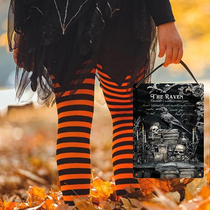 ARTWALLURE Gothic Crow Vintage Metal Sign Raven Wall Decor Skull Metal Poster Witchy Art Plaque Gothic Raven Decoration for Man Cave Funny Garage Bar Shed 12x16inch