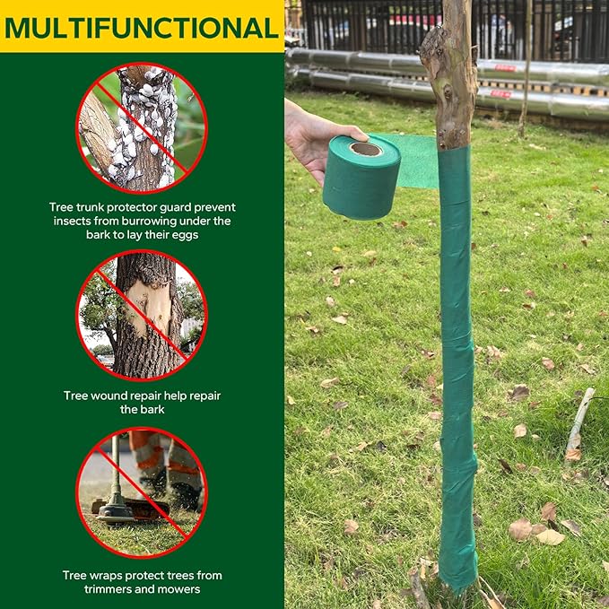 Emycool 98ft Tree Wraps to Protect Bark, Tree Wrap for Damaged Bark, Tree Trunk Wrap to Keep Plants Warm and Tree Trunk Protectors from Deer and Animal, Durable and Effective