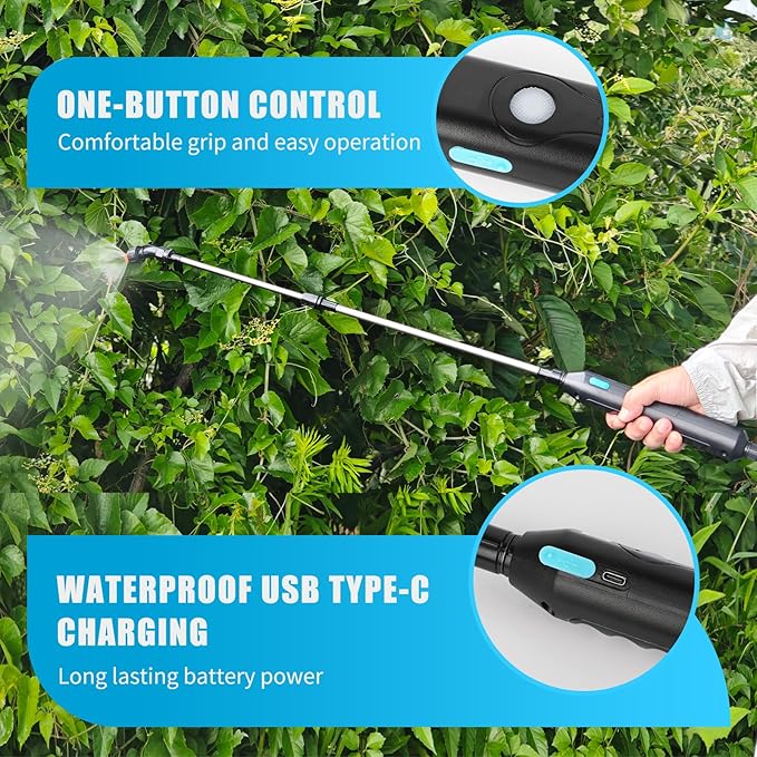 2 Gallon Battery Powered Sprayer, Electric Garden Sprayer, Pump Sprayer with 3 Mist Nozzles & USB Rechargeable Handle & Retractable Wand & Adjustable Strap for Lawn, Garden, Yard (White)