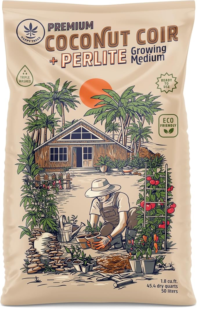 Happy Trees Coco Coir and Perlite Growing Medium, Potting Mix, Seed-Starting, Premium Quality Triple-Washed for Low Salt/EC, pH Balanced Loose Coconut Fiber, Peat-Free, 9 Quarts (10L)