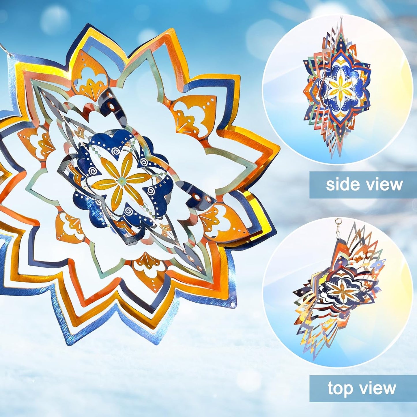 Mandala Wind Spinner - Starry Sky Design | 12-Inch Laser Cut Stainless Steel, Rustproof 3D Kinetic Hanging Wind Sculptures & Spinners for Indoor/Outdoor Garden Decor & Yard Art | Worth Gift